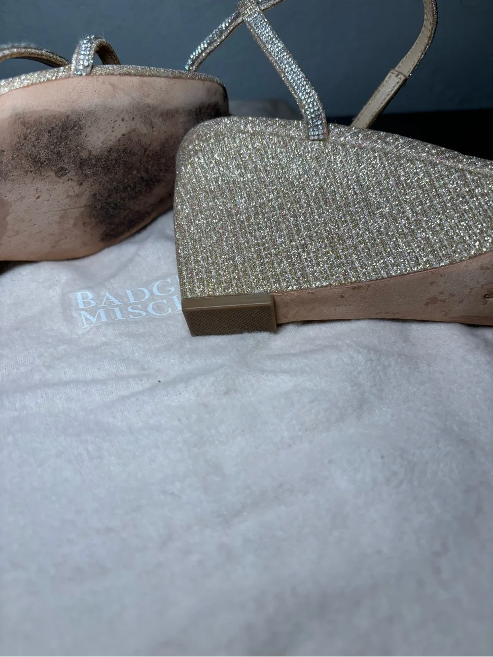 Badgley Mischka Sparkling Gold Strappy Wedge